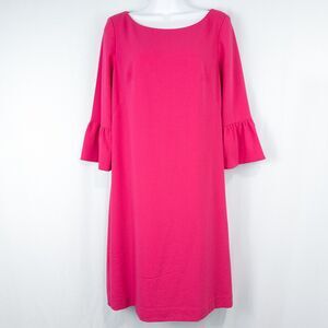 Talbots Crepe Shift Dress Womans 4 Pink Flounce Sleeves Knee Length Feminine
